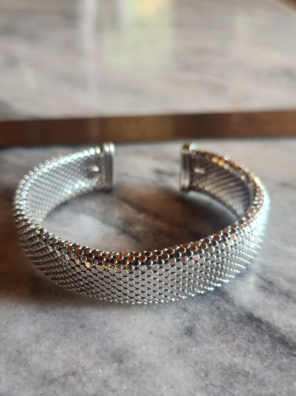 AUTHENTIC Vintage Italian Sterling Silver Woven Mesh Cuff Bracelet